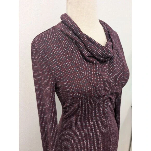 Carve Designs Maroon Colorful Geometric Cowl Neck Long Sleeve Dress sz XS - Picture 5 of 13